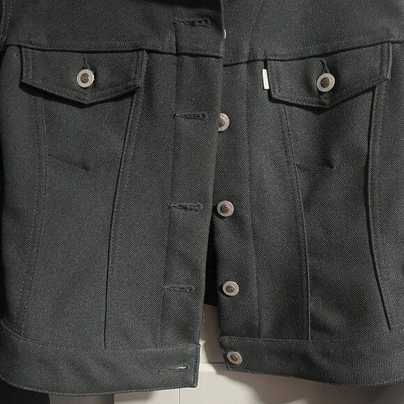 Levi’s Silver Tab Women Button Crop Trucker Jacket Black Medium Polyester - Picture 2 of 5